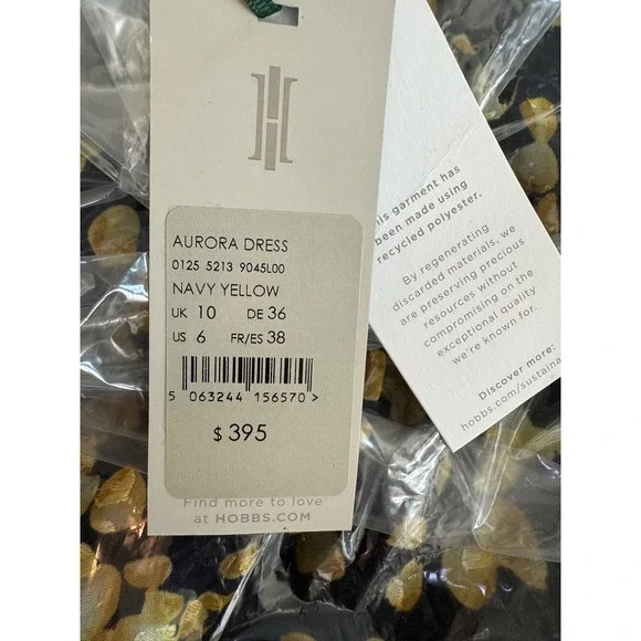 Hobbs London Aurora Dress Navy Yellow Petal Print Midi Recycled Polyester 6 NEW - Picture 3 of 10